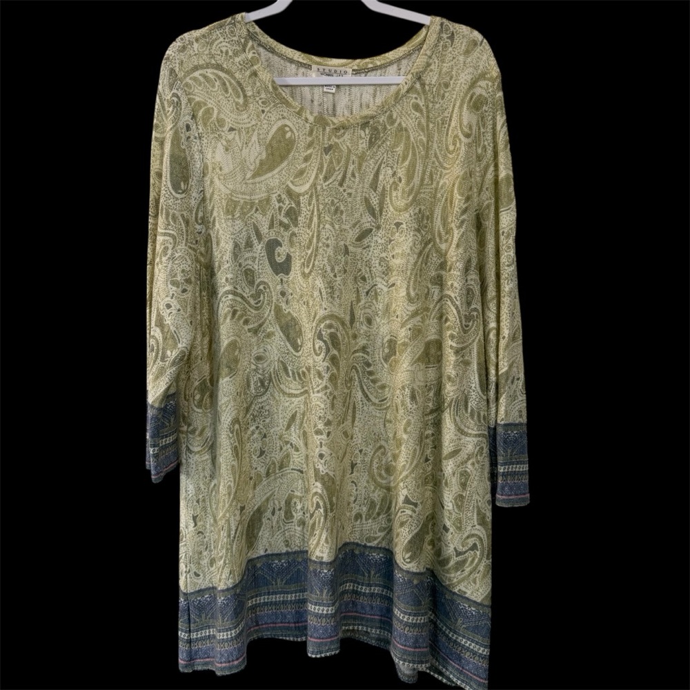 Studio Green and Blue Paisley Tunic Sweater 1X